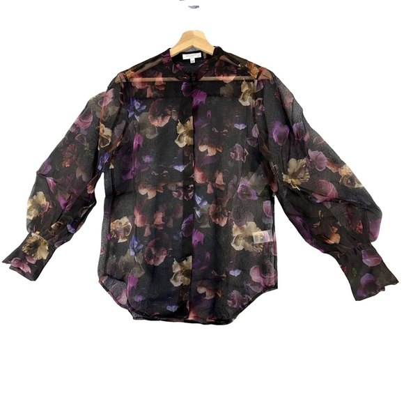 EQUIPMENT Boleyn Button front floral print sheer silk blouse size Small NWT $300 - Picture 5 of 11